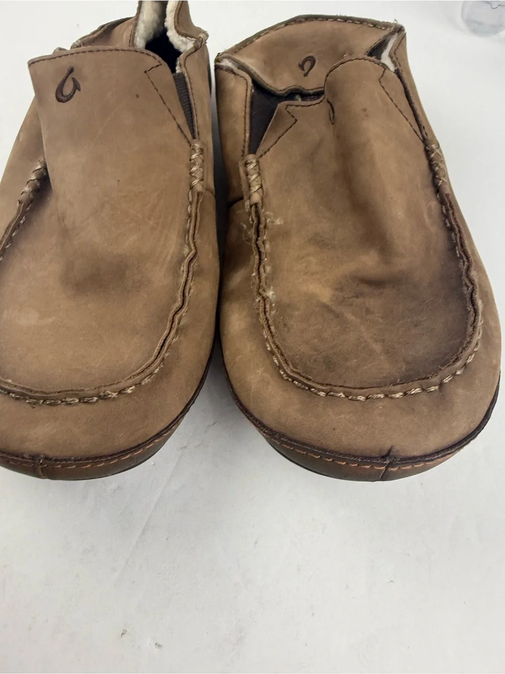 Olukai Mens 12 Moloa Brown Leather Slipper Slip On SEE ALL.